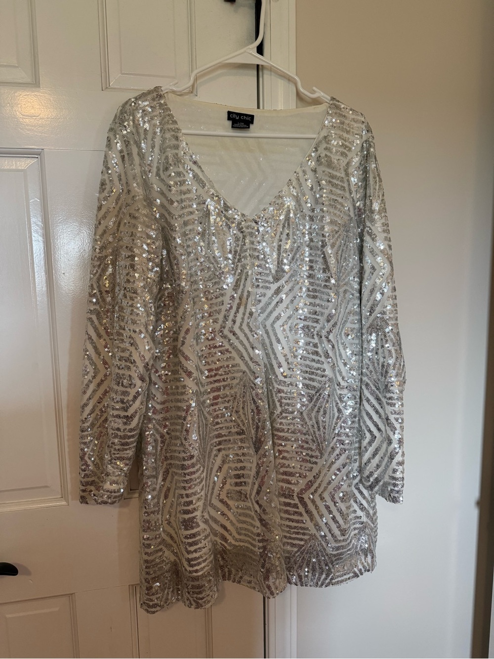 ASOS Silver Sequin Long Sleeve Tunic Dress